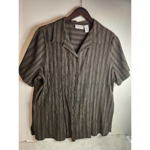 Jaclyn Smith Women XL Button Down Shirt rayon textured Pin-stripe Black Short
